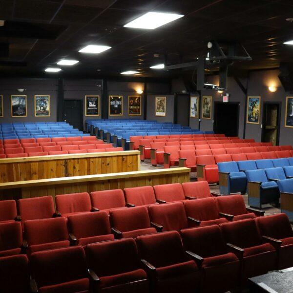 Interior of movie theater showing 280 seats.