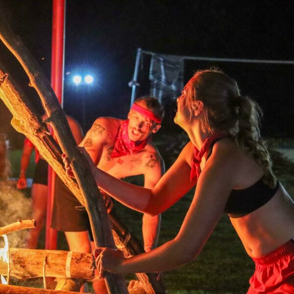 Counselors build the fire