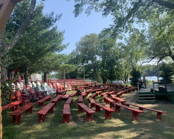 Pontiac Pines at Camp Pontiac The Pines serves as a great venue on beautiful days and nights for outdoor shows, dances, sings, group games and meeting area.