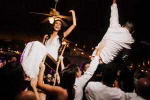 Newlyweds partying after their wedding