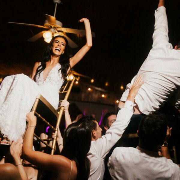 Newlyweds partying after their wedding